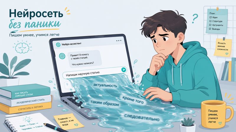 Студент просит нейросеть написать научную статью, но получает общий текст с шаблонными фразами