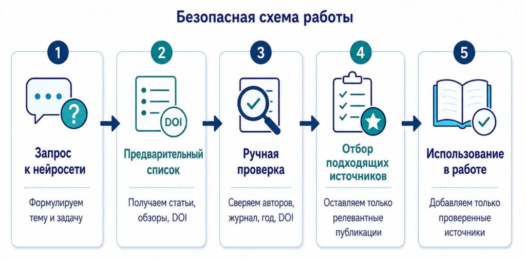 схема безопасной работы с нейросетью при поиске научных статей